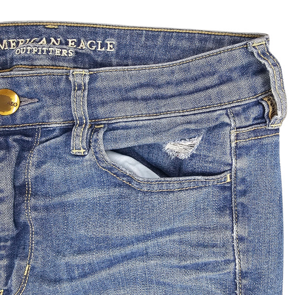 American Eagle Jeggings Womens Size 8 Blue Distressed Denim Casual Super Stretch - Picture 5 of 15